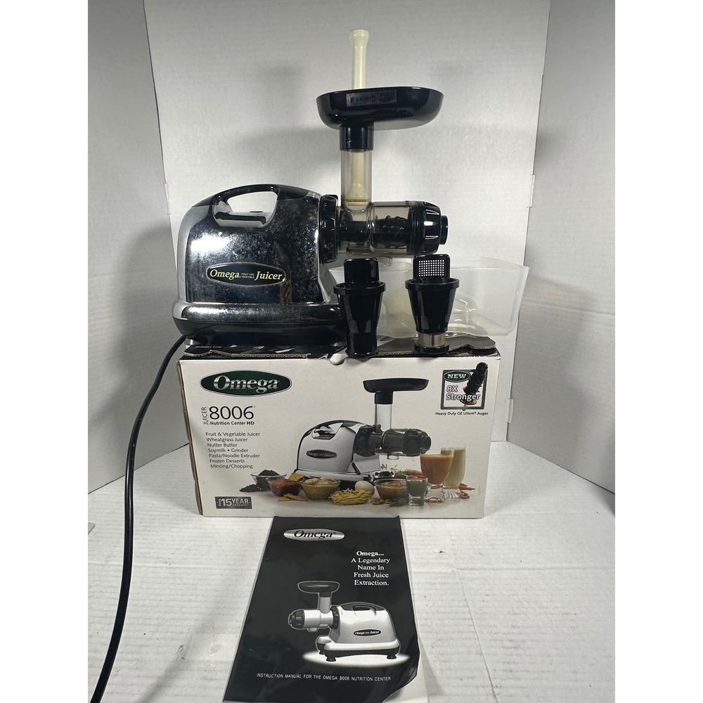 Omega 8006 Nutrition Center HD Masticating Juicer Chrome 150W Low Speed 80 RPM